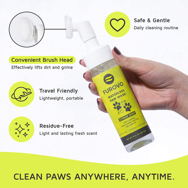 Tinioey No-Rinse Foaming Paw Cleanser for Dogs and Cats - Fragrance Free, 5  oz Bottle With Brush for Cleaning Paws