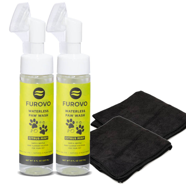Furovo® 2 Pack Natural Waterless Pet Paw Cleaner with Built-in Brush Head- Citrus Mint